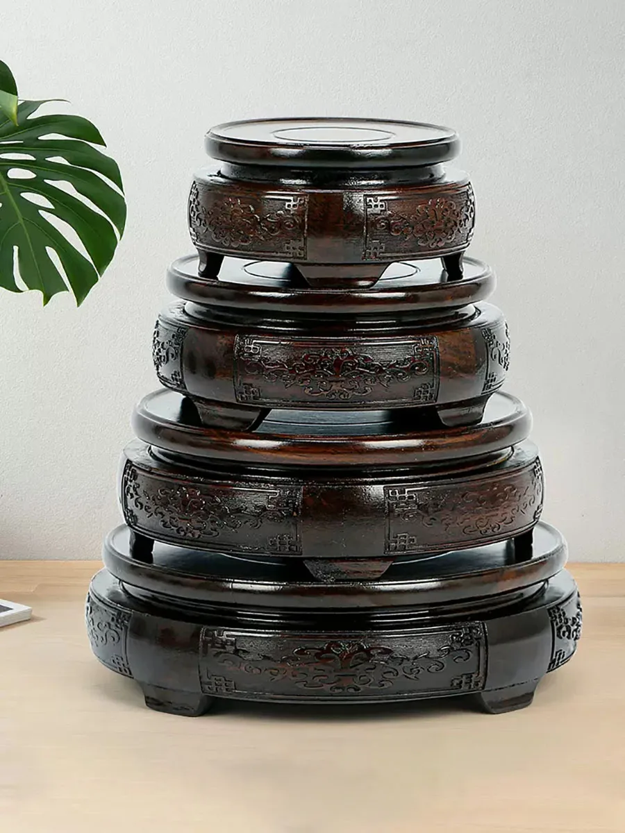 Ebony Carved Base with Flower Pattern, Solid Wood, Flower Vases, Stone, Jade Teapot, Aquarium Base, Craftwork