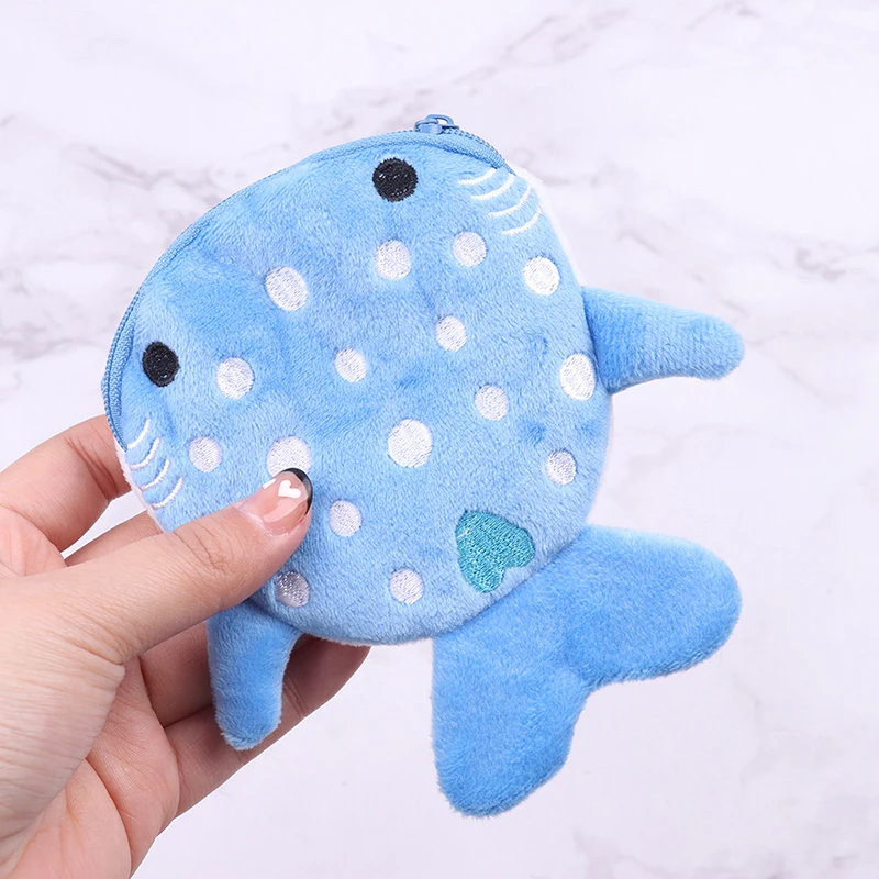 Porte-monnaie requin en peluche dessin animé Kawaii pour femmes et enfants, portefeuille animal en peluche, sac à fermeture éclair, marchandises ponctuelles, 13cm x 12cm