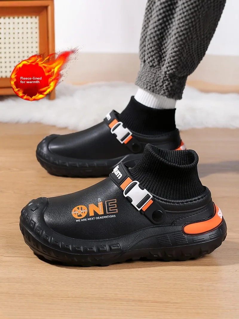 

Men's Cotton Slippers Winter Thickened Fleece Warm Anti-Cold Youth Casual Thick Bottom Heightening Waterproof Full Wrap Cotto...