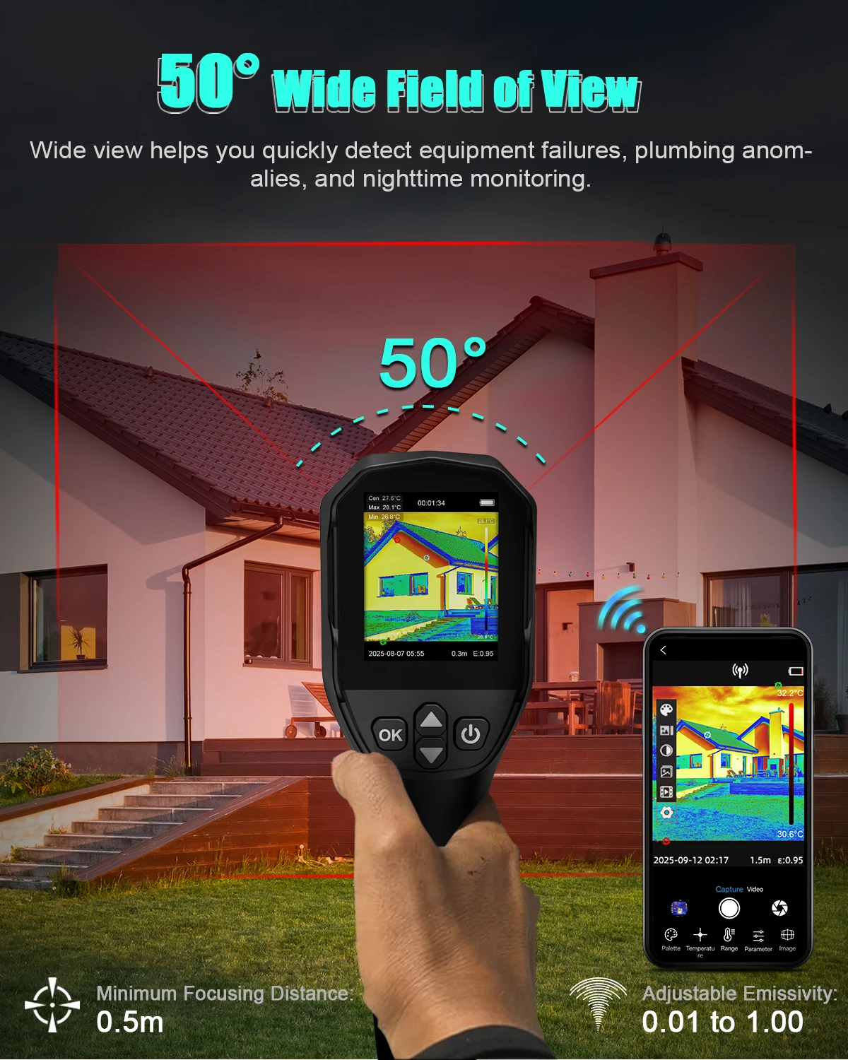 YXI96 Handheld Thermal Imager 96×96 IR -20℃~550℃ IP54 CE FCC RoHS Infrared Camera PCB HVAC Pipe Leak Photo Video Record