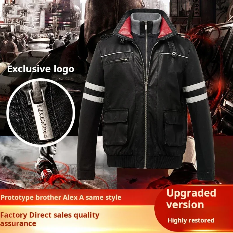 FC6Game Prototype Костюмы для косплея Alex Mercer Куртка из искусственной кожи Черное пальто из искусственной кожи с вышивкой для мужчин @ FC8!