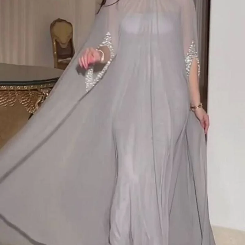 Ele Long Sve High Waist Sexy awl Beaded Chiffon Birthday Evening Gown Two Piece Set for Women Adult Ceremony