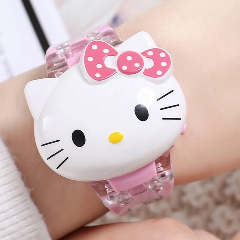 Kawaii Sanrio Kuromi Watch Hello Kitty Cartoon Music Luminous Electronic Watch Children Wrist Watch My Melody Watch Kids Gifts