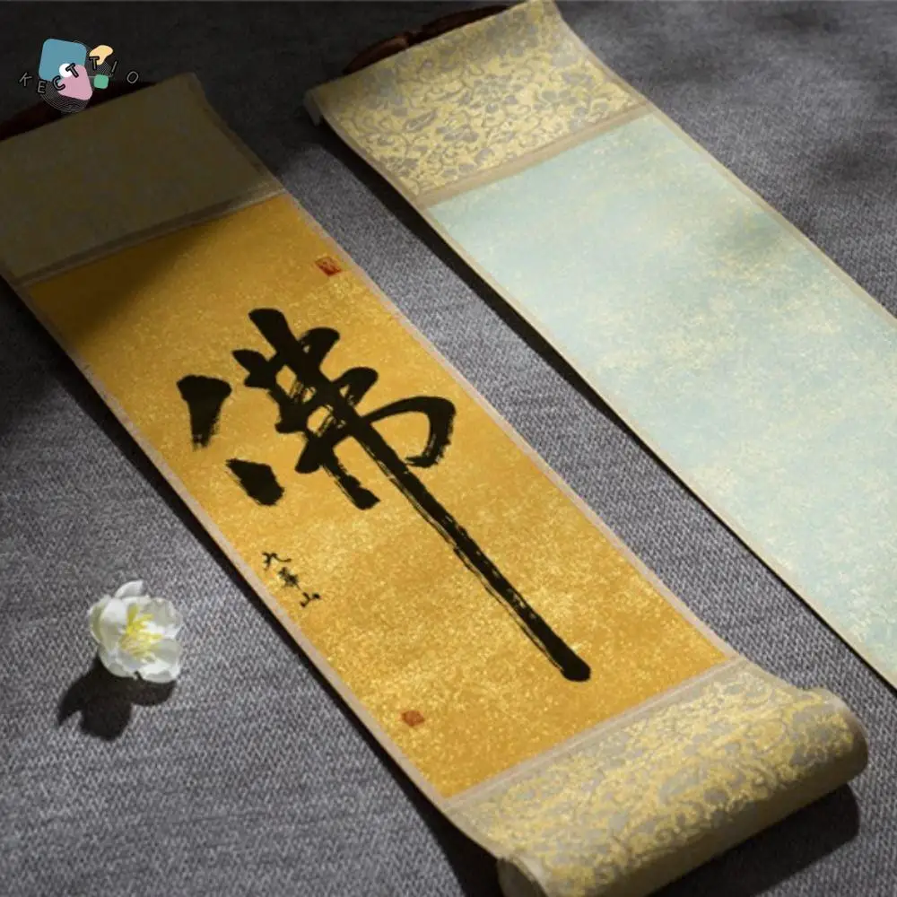 

Teahouse Art Supplies DIY Crafts Gilded Rice Paper Scroll Painting Drawing Paper Blank Hanging Scroll Mini Batik Trumpet Scroll