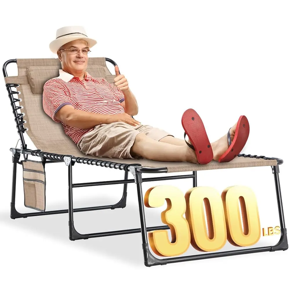 

Oversized Folding Chaise Lounge Chair, Upgraded Lay Flat Portable Reclining Lounger For Adults, 5-Positon Adjustable, 4""