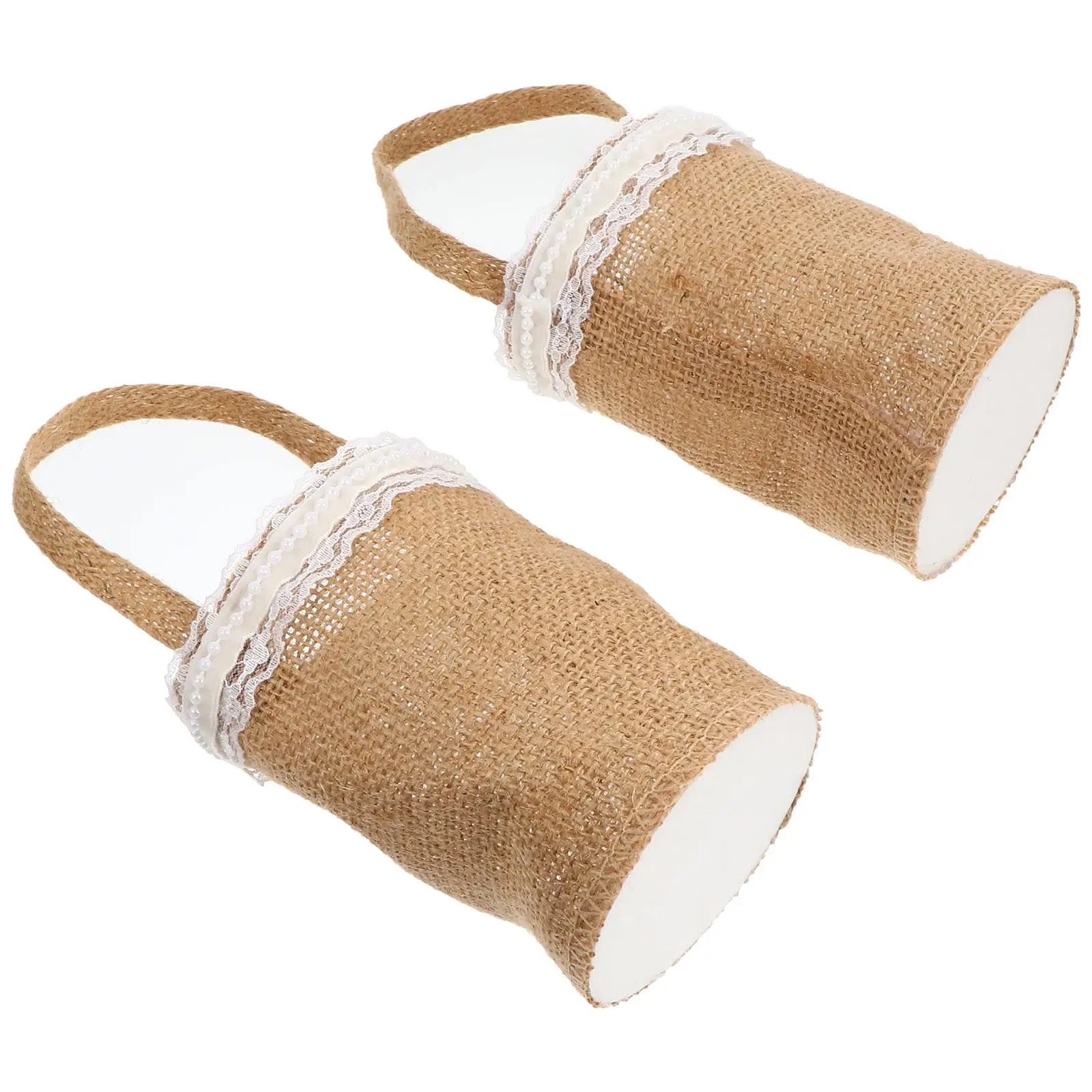 

2Pcs Linen Storage Baskets High Quality Eco Friendly Wedding Decor Banquet Flower Girl Basket Bag Photography Props