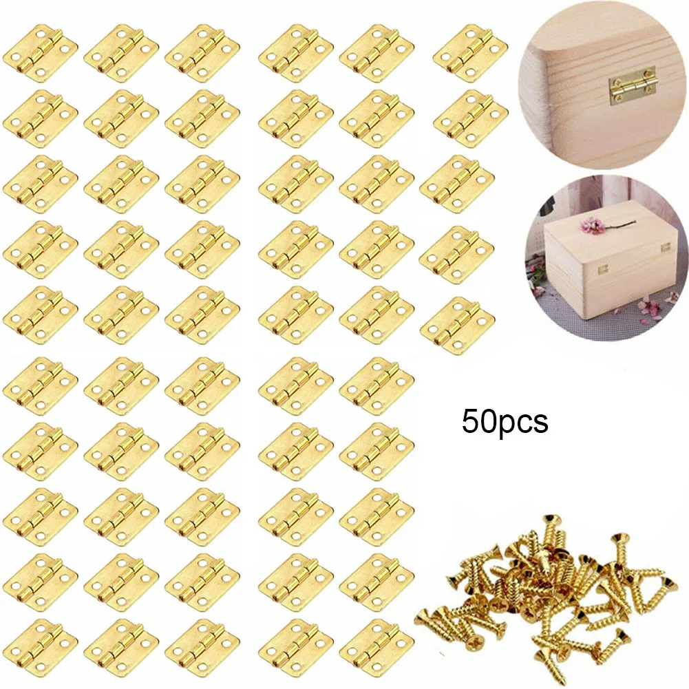 المفصلي مع الأظافر المفصلي المسطح الفضة الأصفر 18x15 مللي متر 4 ثقوب تصاعد 50 قطعة الأبواب البرونزية لصناديق خشبية خمر #4