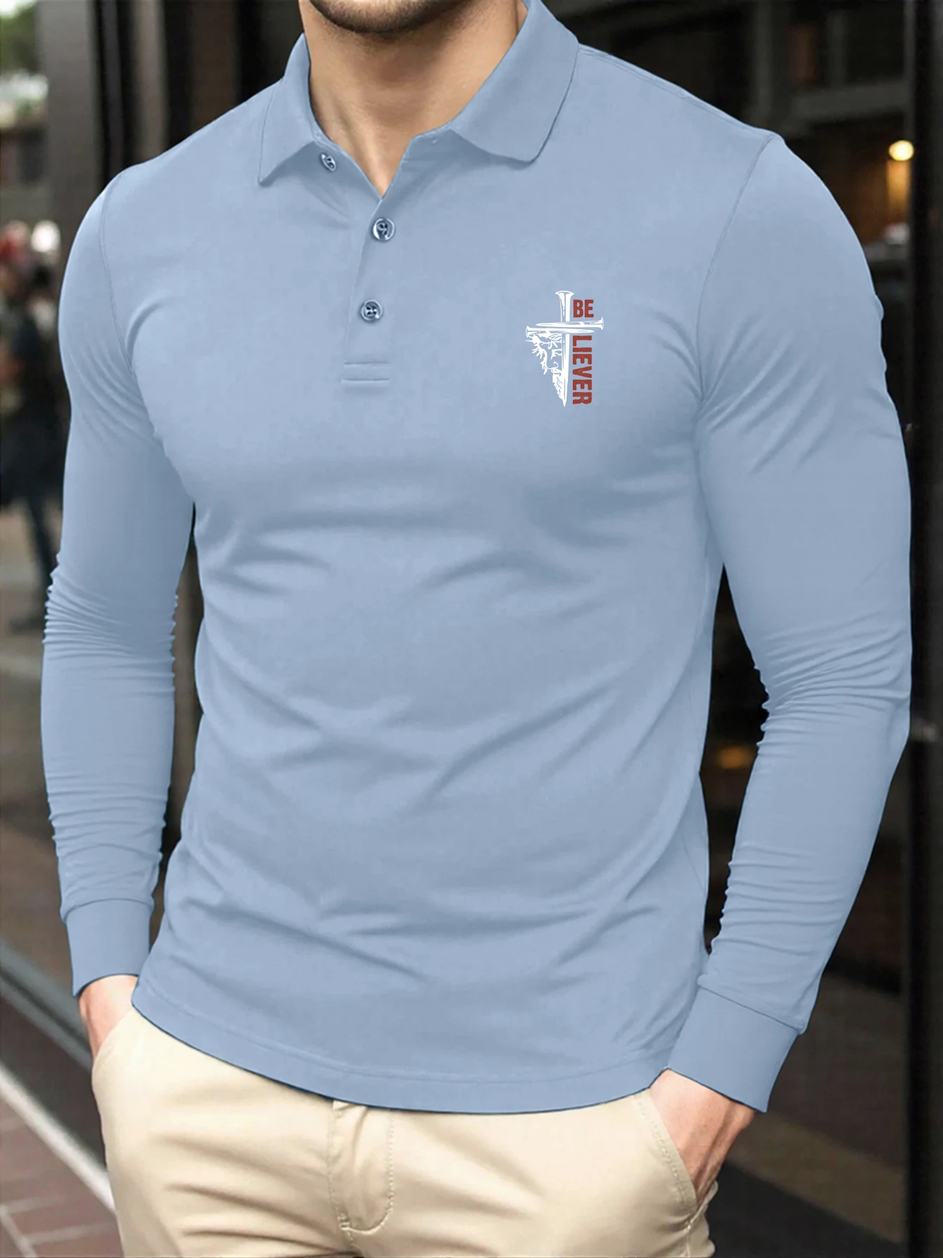 

Be Liever, мужская одежда с принтом креста Иисуса, осенняя разноцветная футболка, спортивные рубашки поло с длинными рукавами, новые модные футболки