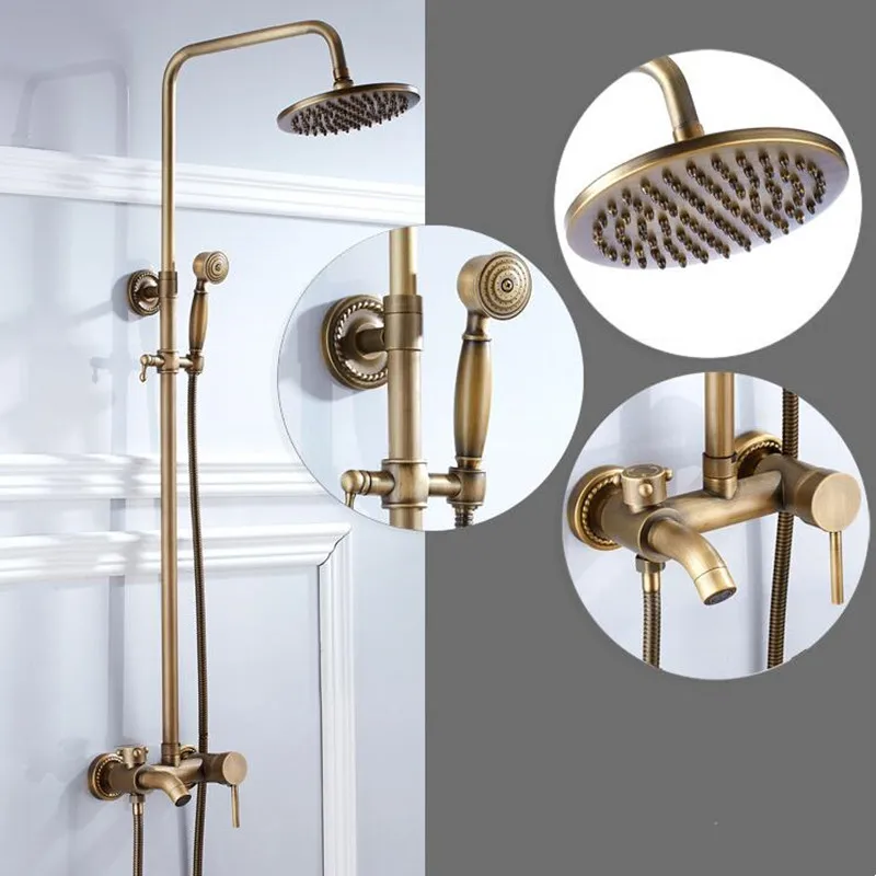 Top Quality Luxury Special Antique Brass Rainfall Shower Set Faucet  Tub Mixer Tap Hand held Shower Bath And Shower Faucet