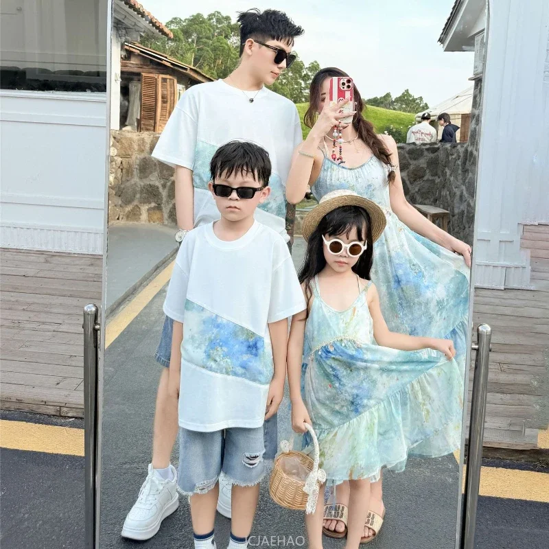 

Family Matching Outfits Mom Daughter Beach Dresses Father Son Vacation Clothes Children Summer Holiday Trip Seaside Costumes