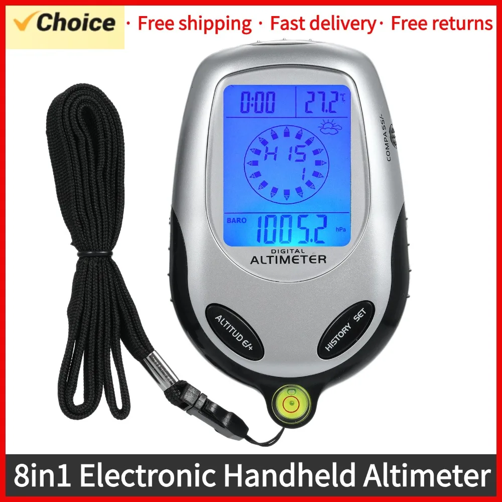 Digital Altimeter Handheld Altimeter Compass Barometer Thermometer Weather Forecast Time Calendar Clock Mountain Climbing Tool