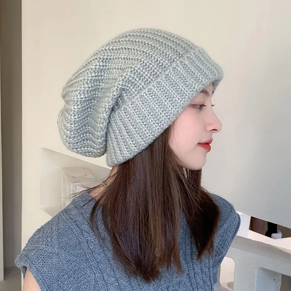 

Casual Elastic Warm Winter Women Hat Solid Color Knitted Hat Korean Style Beanies