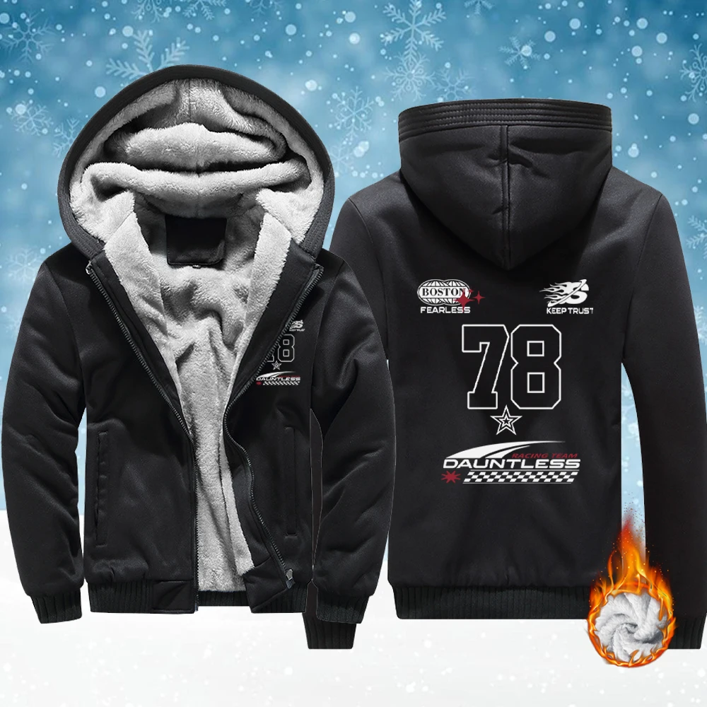 

Number 78 Dauntless Jersey Printed Man'S Fleece Basic Jacket Pocket Zipper Coat Thicken Winter Sportswear Comfy Warm Outwear