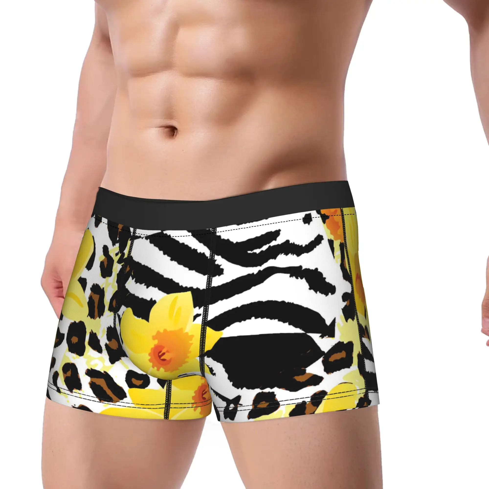 

Leopard And Floral Print Boxer Shorts Pouch Underwear Trenky Custom DIY Shorts Briefs Sexy Soft Men's Panties Big Size 2XL