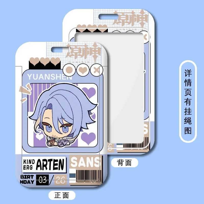 Game Impact Cute Mika Kaveh Student Card Cover Set Card Access Card Bank ID Holder Retractable Credit Card Protective Sleeve