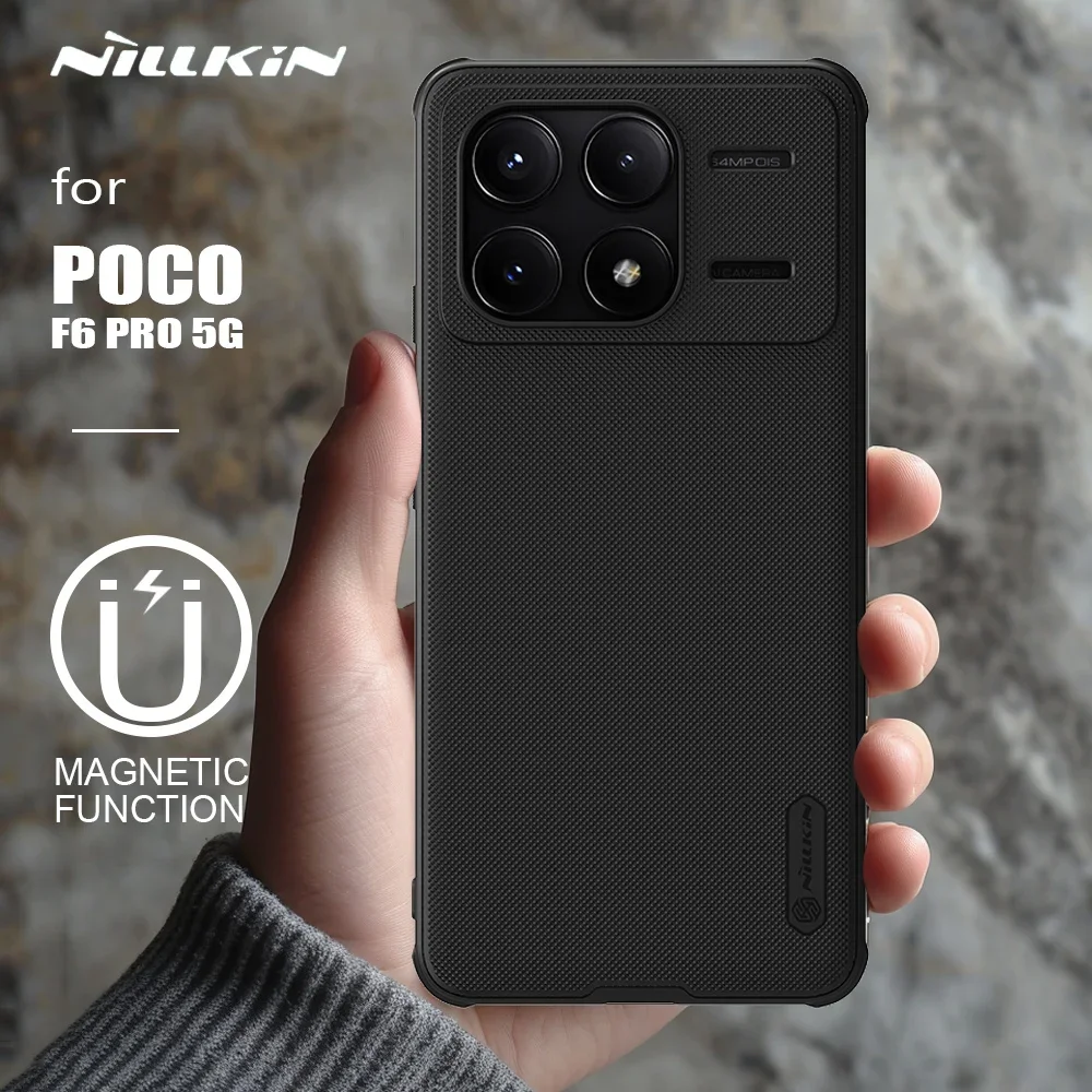 

for Xiaomi Poco F6 Pro 5G Case Nillkin Super Frosted Shield Hard PC Cases Soft Edge for Magsafe Magnetic Protection Cover