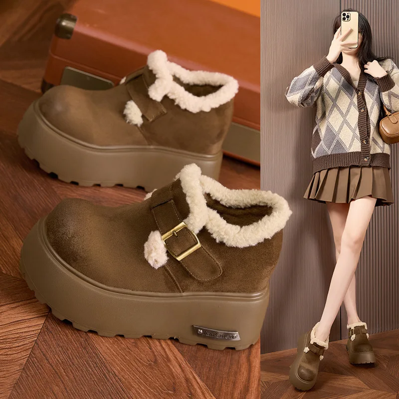 Fujin 10 سنتيمتر 3 بوصة أحذية الثلوج منصة الكعوب للنساء جلد الغزال حذاء من الجلد أحذية مريحة معزول أحذية الشتاء الدافئة #6