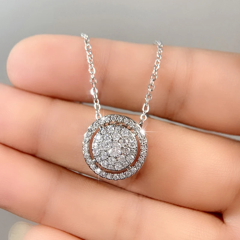 Huitan Dainty Cubic Zirconia Pendant Necklace Silver Color Chain Crystal Neck Accessory for Women Luxury Fashion Wedding Jewelry