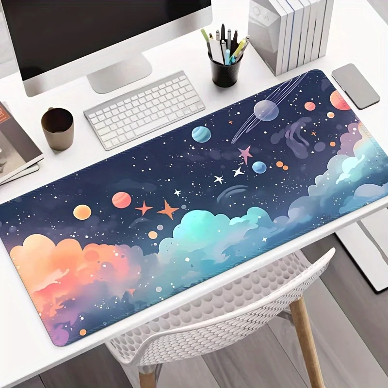 Starry Night Large Gaming Mouse Pad - Extended, Thick, Non-Slip Rubber Base Desk Mat with Precision Stitched Edges - Washable, I