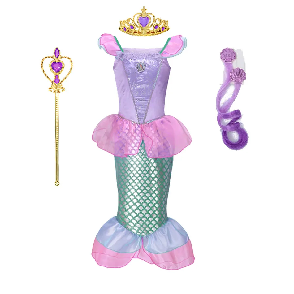 Little Mermaid Ariel Princess Costume Kids Purple Dress For Girls Cosplay Children Carnival Birthday Party Mermaid Dress