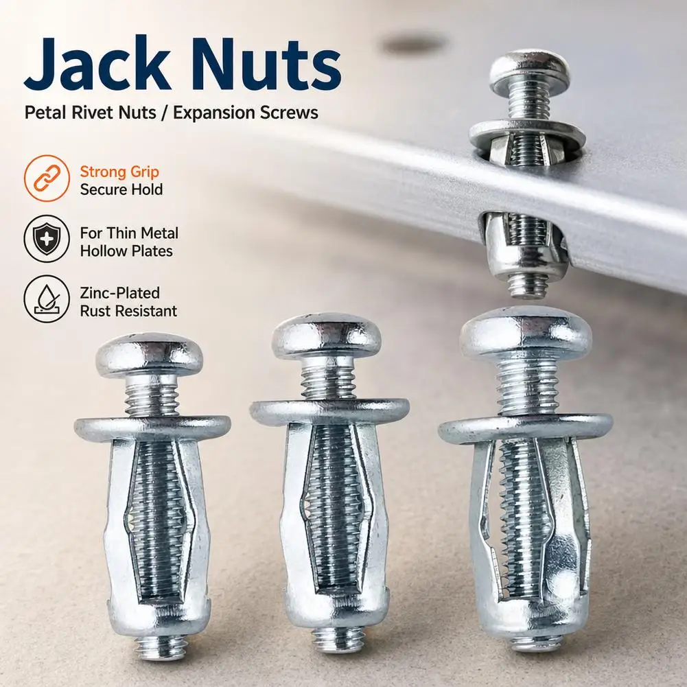 30Pcs Jack Nuts Petal Nuts M4 M5 M6 Expansion Screw Petal Nut,Thins Fixings Dowels with Screws for Tin, Billboard, Cardboard