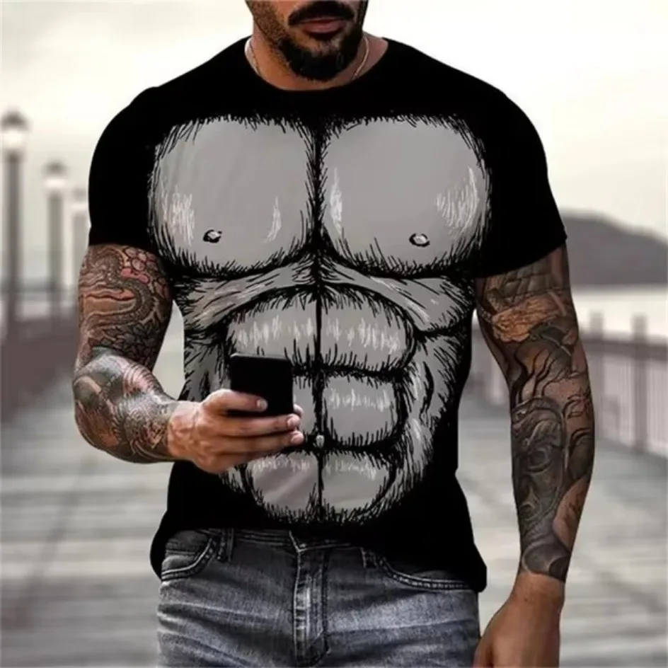 

Summer cool and quirky 3D digital printed muscle pattern customized round neck loose casual men's T-shirt for men