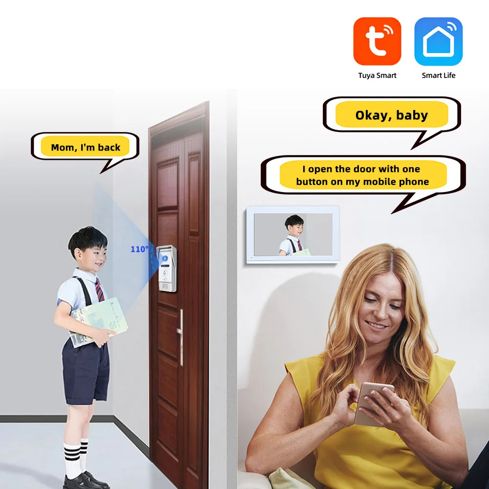 1080p biały Wifi Tuya wideodomofon Monitor wideodomofon kamera wideo wideodomofon s wykrywanie ruchu dla domu apartament