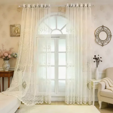 Simple and Sweet Style Clover Embroidered Pastoral Small Fresh Curtains Living Room Bedroom Balcony Blackout Curtains