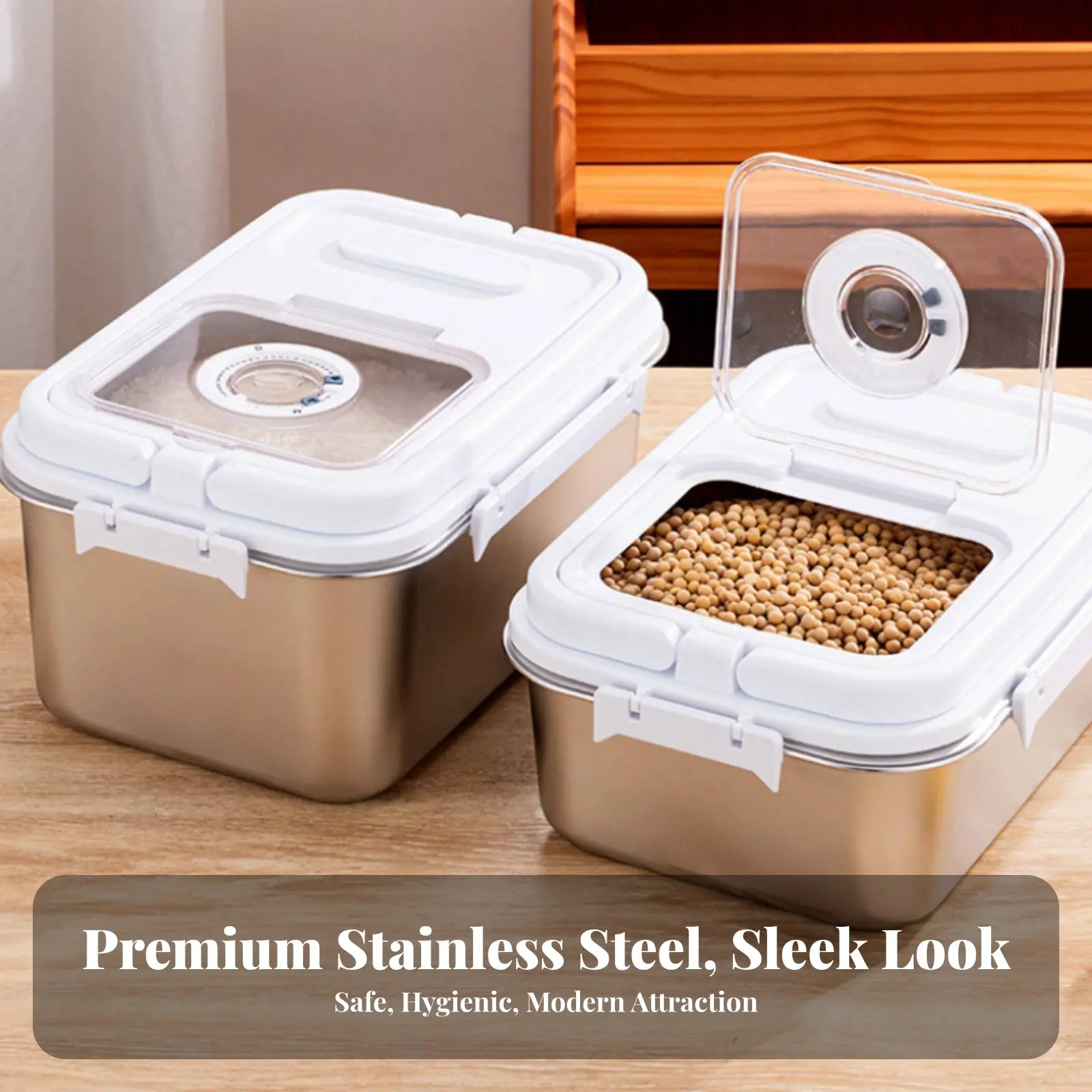 Stainless Steel Rice Bin Moisture-Resistant Pet Food Storage Box Airtight Grain Container Versatile Metal Grain Storage Box