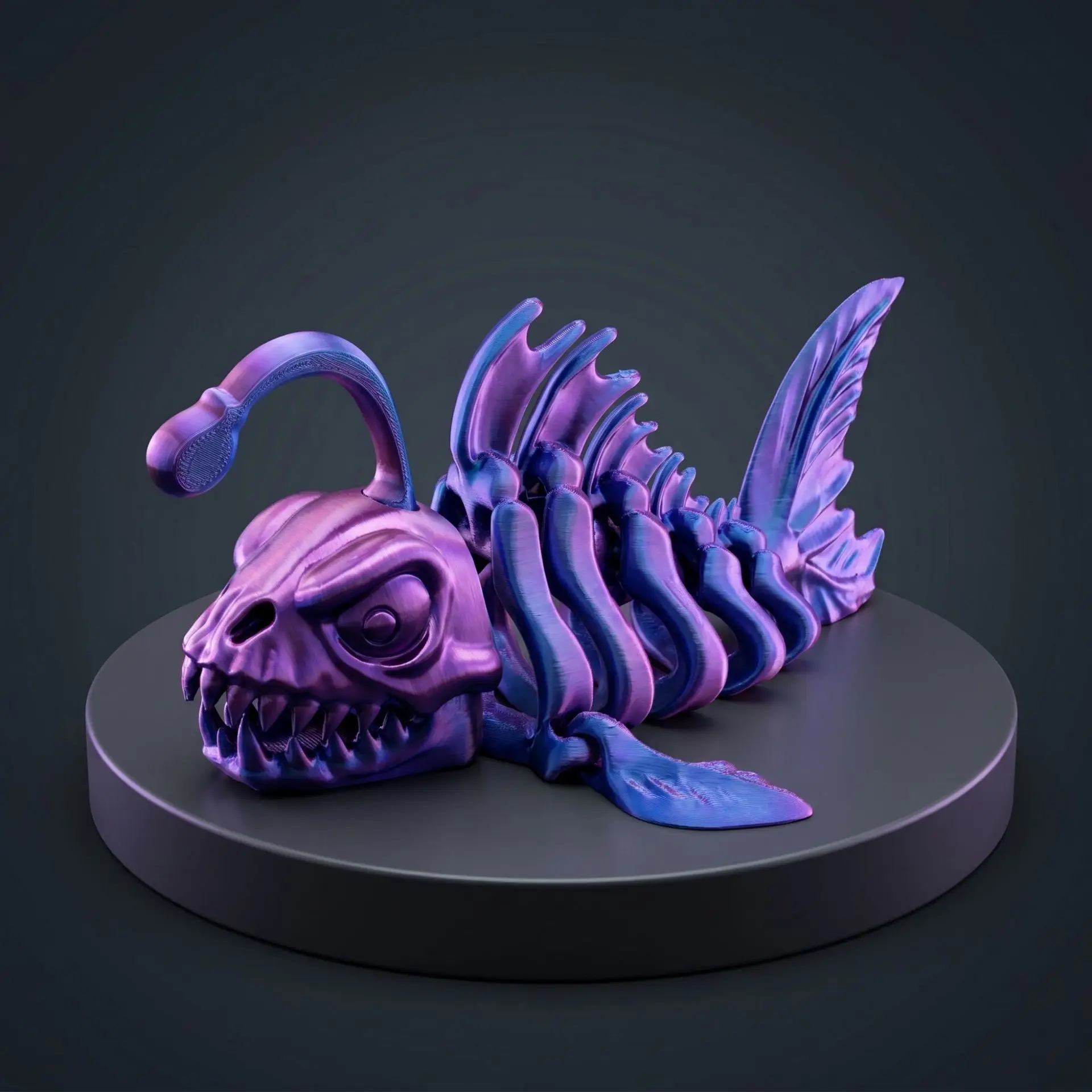 3D Printed Articulated Angler Fish Skeleton Chameleon Color Fidget Toy Home Desk Decor Ornament