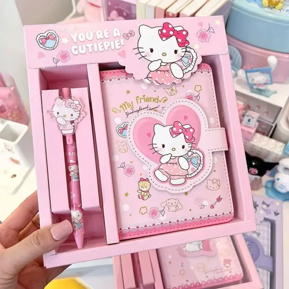 

Kawaii Sanrio Hello Kitty Notebook Gel Pens Kuromi Melody Cinnamoroll Notepad Portable Notebook Stationery Set School Supplies