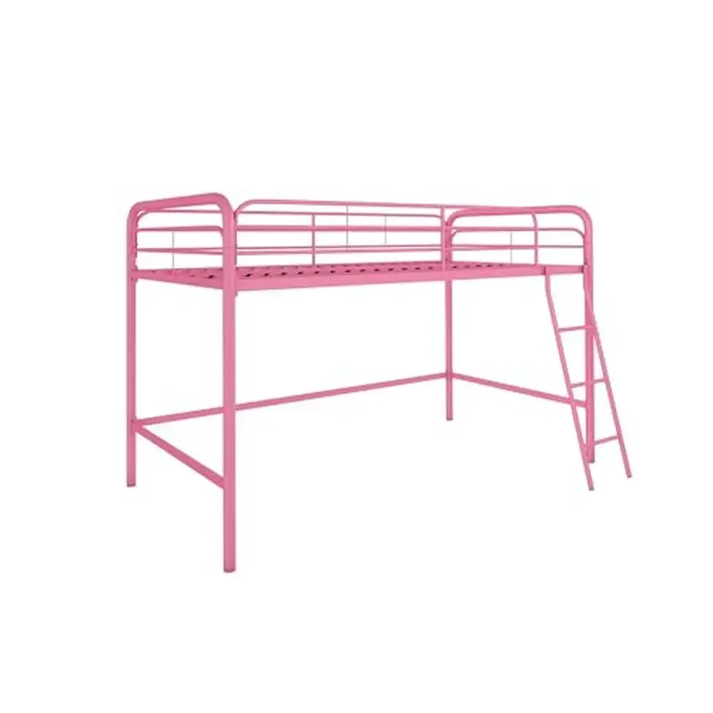 

Junior Metal Loft Bed Pink with Sturdy Frame Built-in Ladder and Guardrails Ideal Space-Saving Solution Kids Study Play Store