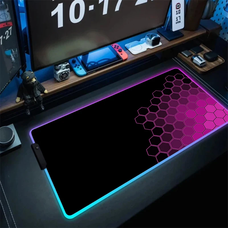 

Светодиодный игровой коврик для мыши, шестигранный RGB коврик для мыши, офисный компьютерный красочный светящийся противоскользящий коврик для клавиатуры, аксессуары для ПК, игровые коврики, коврик