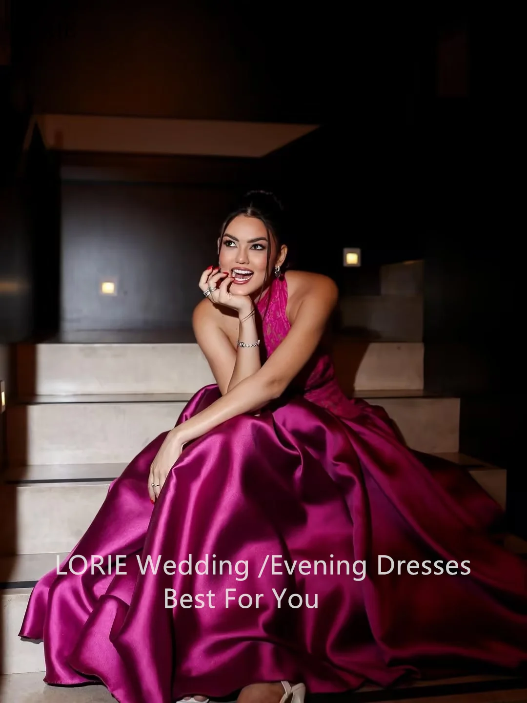 LORIE Elegante Satin-Partykleider, sexy Spitze, ärmellos, A-Linie, Abendkleid, drapiert, für formelle Anlässe, Abendkleid, individuell gestaltet