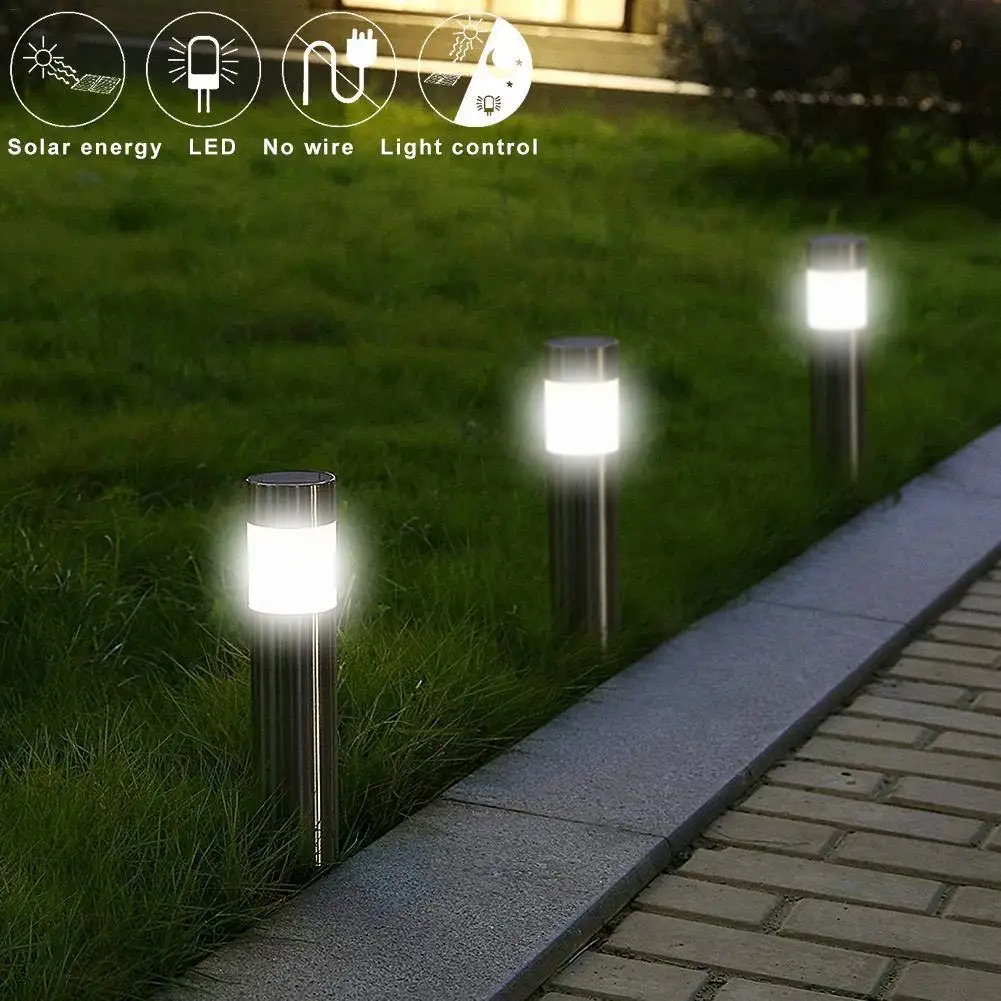 

Solar cylindrical lawn light garden outdoor waterproof LED Stainless steel solar cylindrical ground insert lamp Path Villa Yard