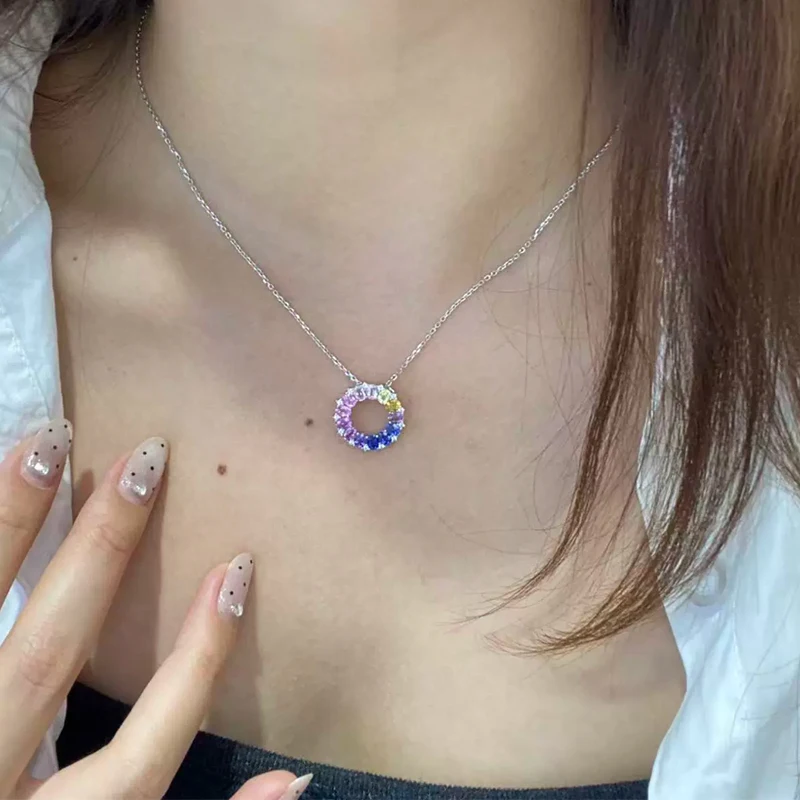 

KEEP YES 3*4mm Oval Shape Sythemtic Lab Grown Gemstones Pendant Necklace for Women 925 Sterling Silver 18K Gold Plated Jewelry