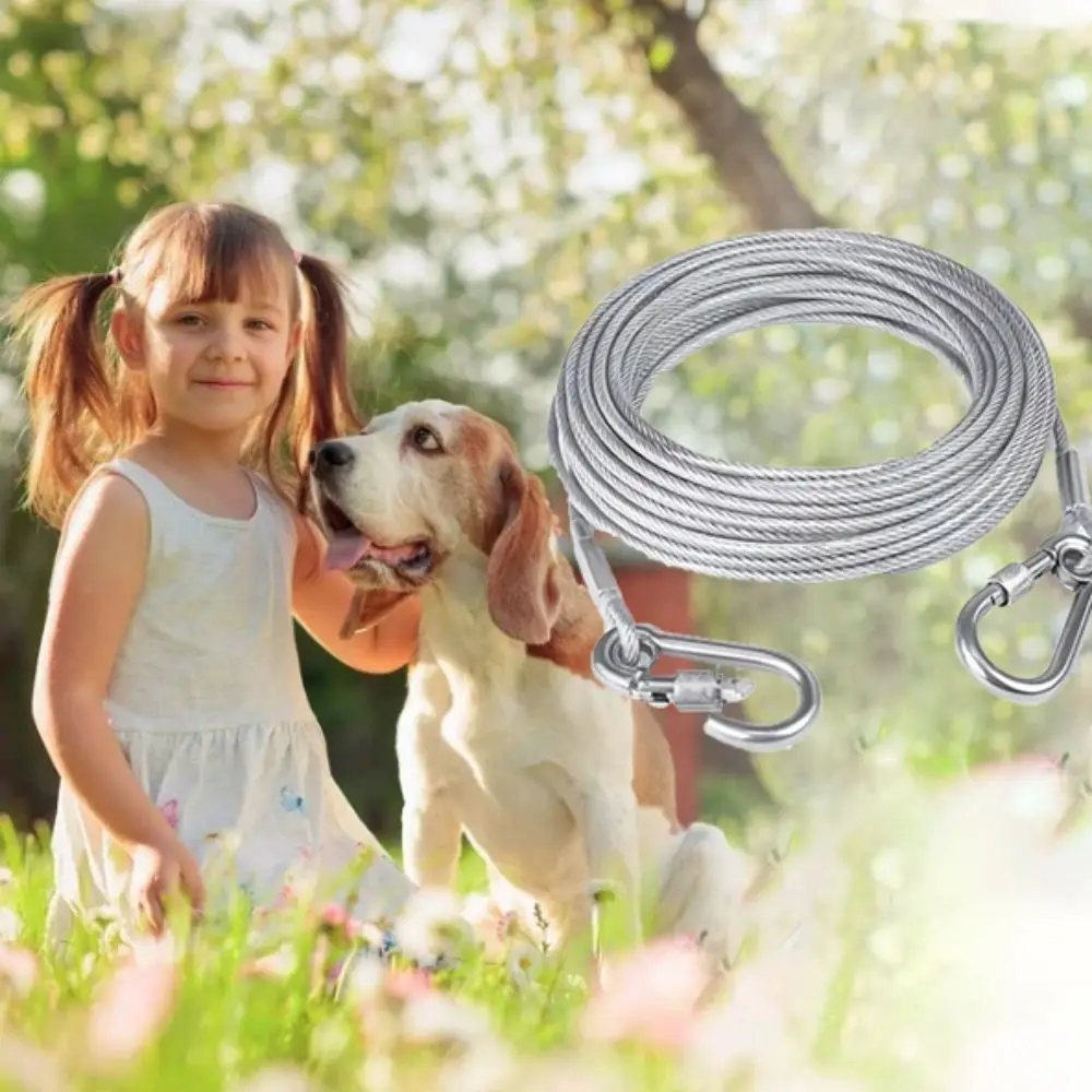 

Multifunctional Double-headed Dog Tie Out Cable Anti-rust with Metal Buckle Clothesline Bite-proof Pet Leash Training Dog
