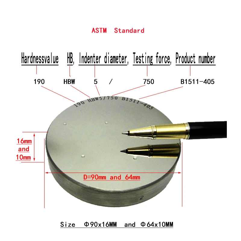 ASTM Standard Brinell hardness standard block 150-250HBW10/3000 150-250HBW5/750 150-250HBW2.5/187.5 75-125HBW10/1000 75-125 HBW5