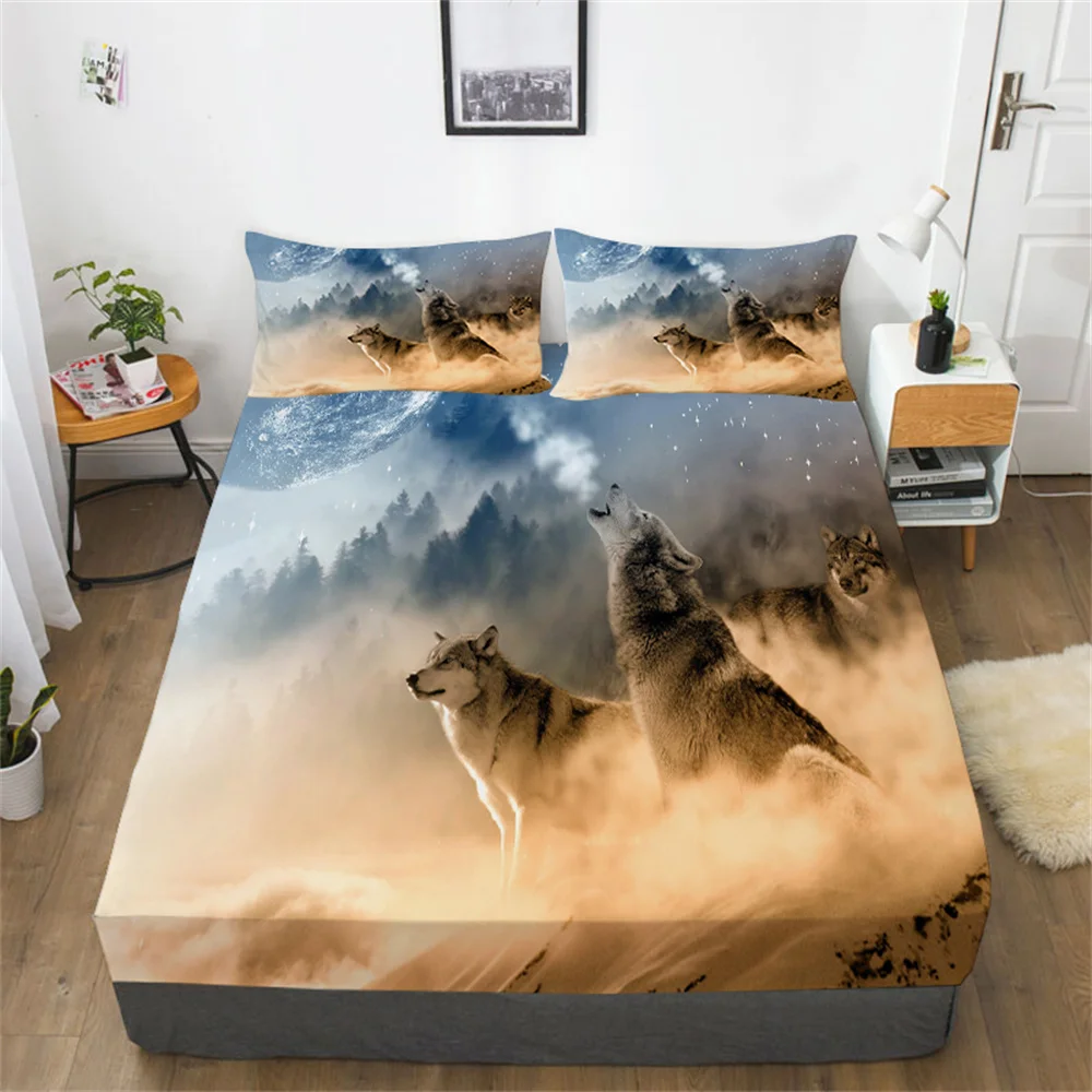 Wolf 3D Comforter Set Man Woman Bed Sheet Twin Size Home Textiles Beds Covers Cotton Print Fitted Sheets Suit Pillowcase