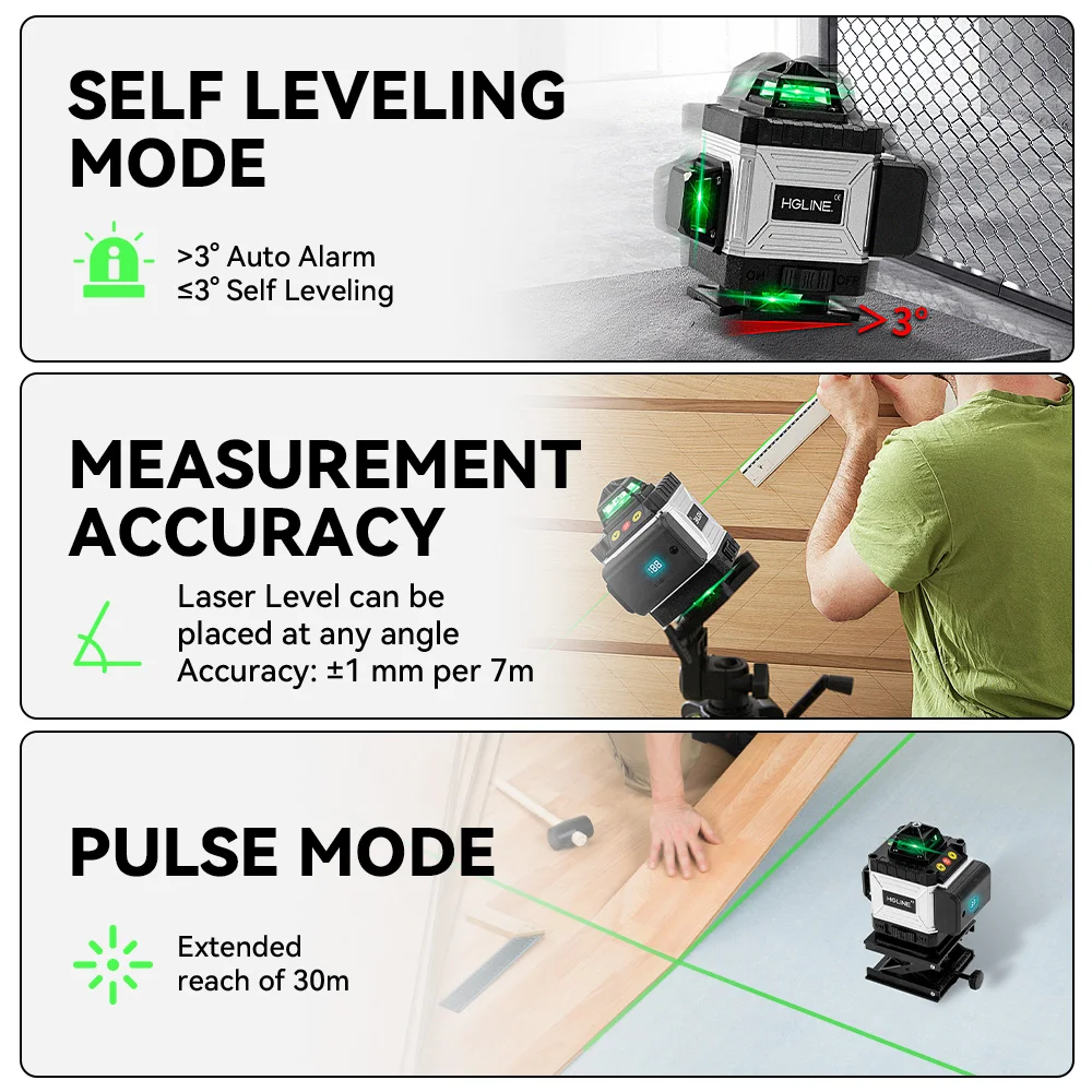 HGLINE Professionelle 16-Linien-Laser-Nivelliergerät mit APP-Fernbedienung, selbstnivellierend, 360° ° Horizontale und vertikale Laserwaage – Detail 9