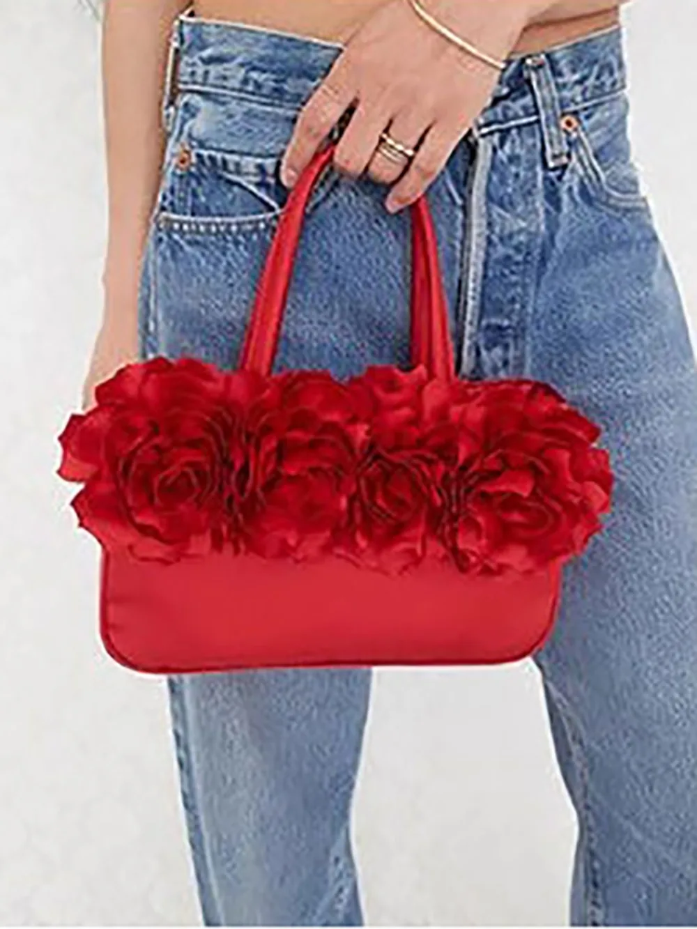 

Exquisite Daily All-match Commuter Solid Wristlets Vintage Rose Flower Minority Casual Clutches Satin Korea Women Luxury Handbag