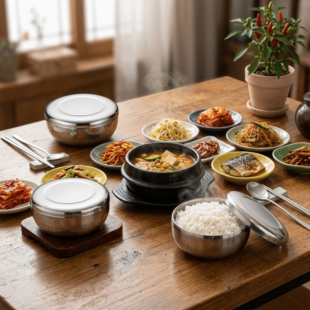 Stackable Rustless Steel Rice Bowl with Cover Round Deep Bowl Dinner Bowl Polished Inner Wall Smooth Soup Bowl Rice Serving
