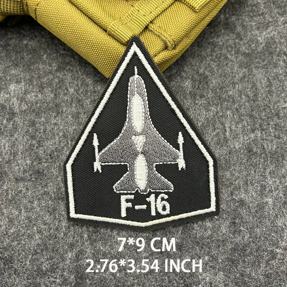 F16 Aircraft Embroidery Patch, Detachable Hook & Loop Decorative Badge for Aviation Enthusiast Outdoor Bags Jacket