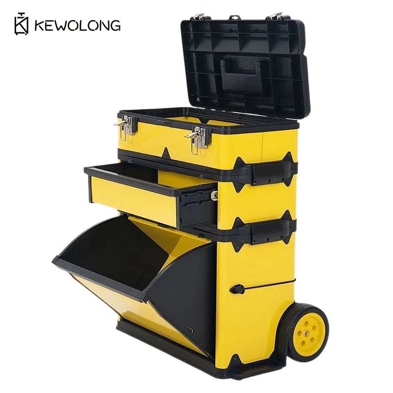 

3-Layer Heavy Duty Rolling Tool Box, Large Metal Tool Chest with Wheels & Handle, Multi-Functional Organizer Storage Trolley