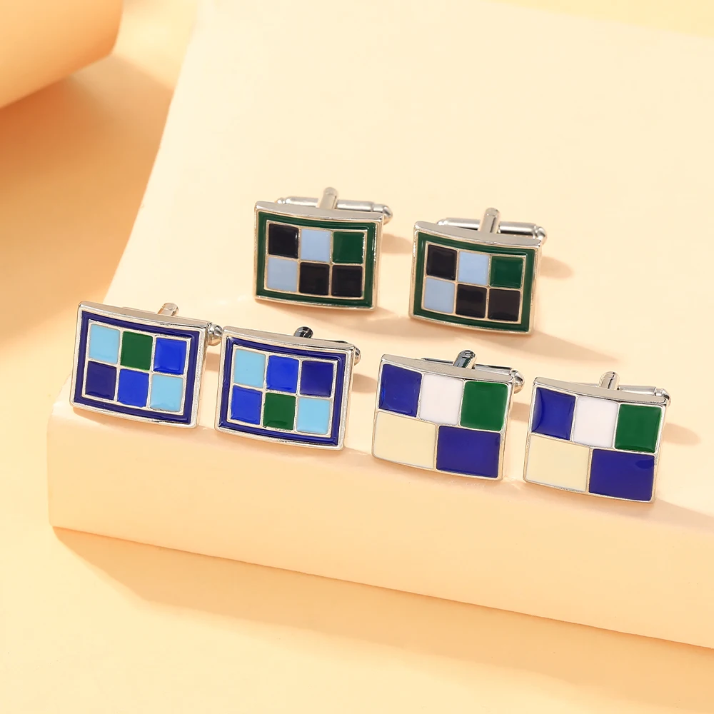 Personality Chequer Square Cufflinks Multicolor Enamel Plaid Mens Cufflinks Wholesale