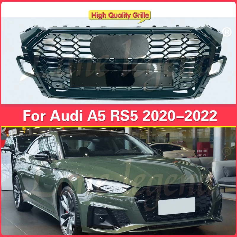 For Audi A5 S5 F5 2020-2022 Change to RS5 Style Front Bumper Grille High Quality New ABS Material Upper Grille Ventilation Net