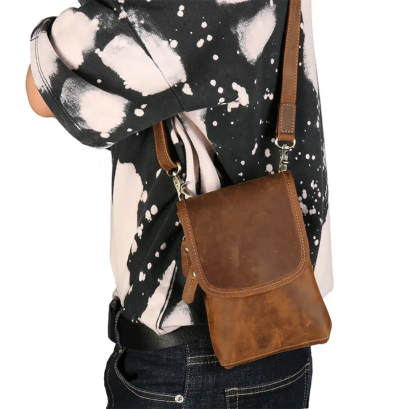 

YH3133 Мужская сумка на плечо из натуральной кожи Crazy Horse с поясом и носком из воловьей кожи в стиле ретро, вертикальный стиль