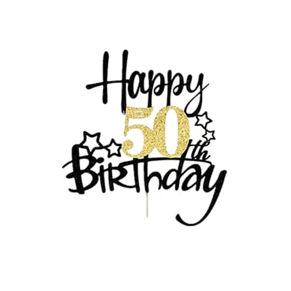 1 Stück Schwarzgold Happy 10 Birthday Cake Topper 10th 20th 30th 40th 50th 60th Loves & Wishes Partydekorationen für die Geburtstagsfeier – Detail 12