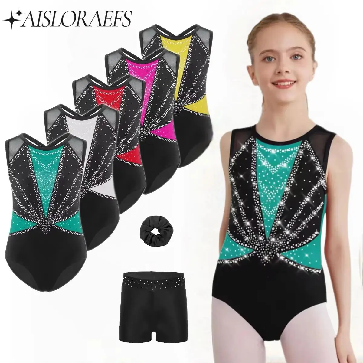 

3 Pcs Kid Girl Figure Skating Ballet Modern Dance Set Artistic Workout Costume Rhinestones Gymnastics Ballerina Outfit Dancewear