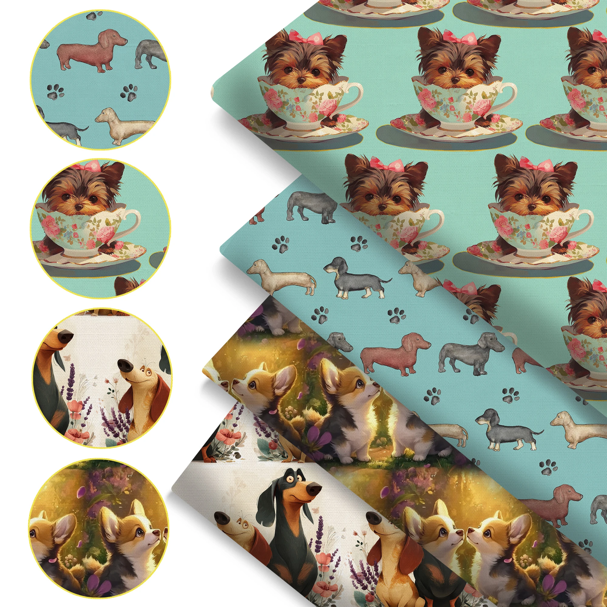 

Предварительно вырезанная 4 шт./компл. 7,87x7,87 дюйма (20x20 см) серия собак Предварительно вырезанная ткань для квилтинга Пучок ткани для толстой четверти, полиэстеровые квадраты для квилтинга